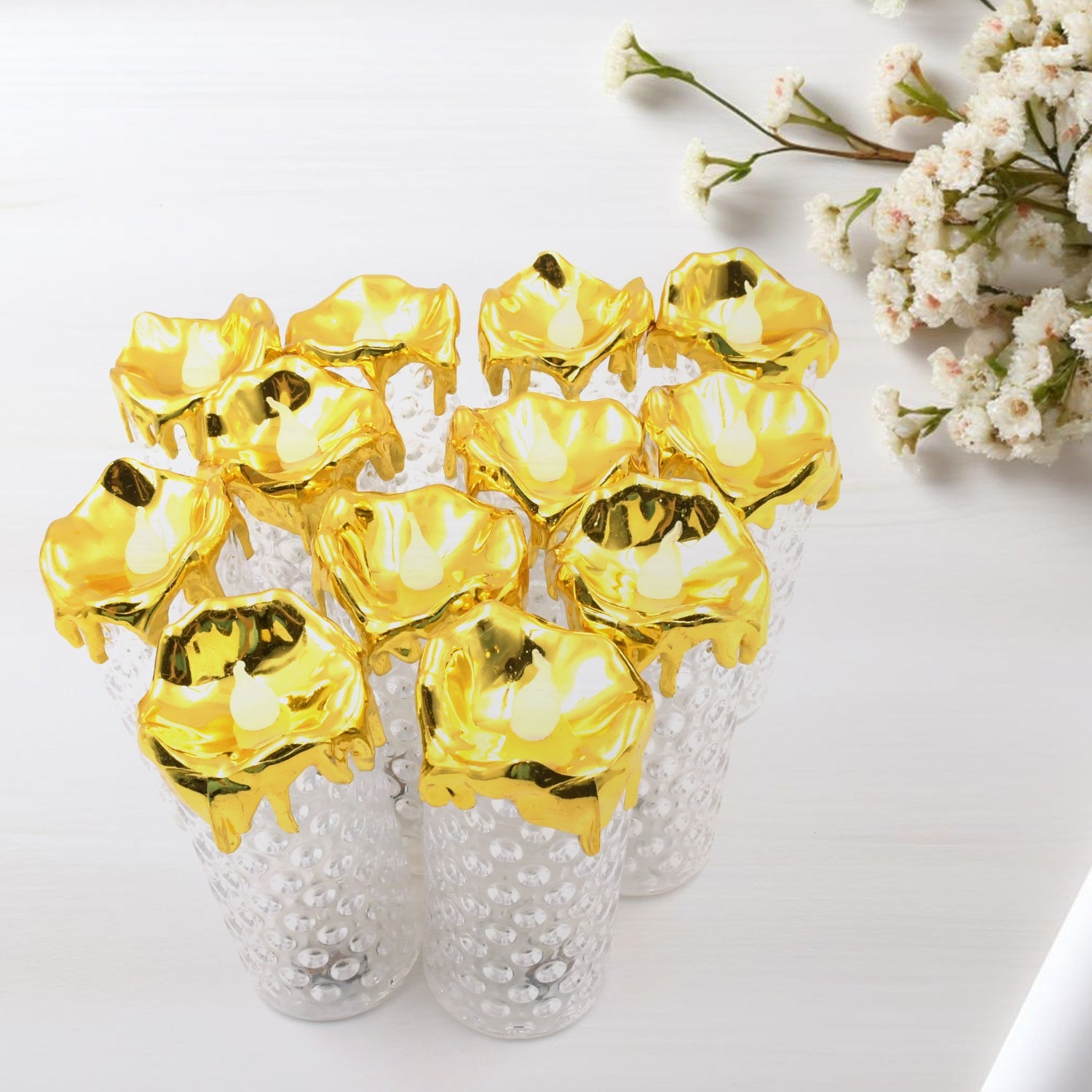 8441 Gold Flameless Candles LED Light Flameless and Smokeless Decorative, Candles Led Tea Light Candle Perfect for Gifting, Home, Diwali,Wedding, Christmas, Crystal Candle Lights, Table Decorations (12 Pc MOQ) 8441 Gold Flameless Candles LED Light Flameless and Smokeless Decorative, Candles Led Tea Light Candle Perfect for Gifting, Home, Diwali,Wedding, Christmas, Crystal Candle Lights, Table Decorations (12 Pc MOQ)